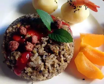 Peach sesame egg fried rice