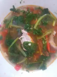 Potato spinach liver soup