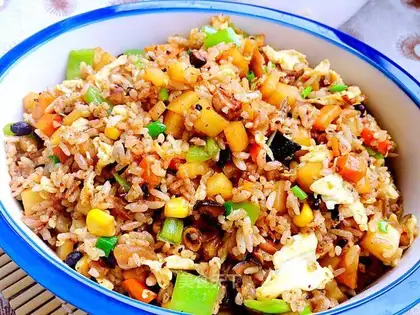 Spoons, potatoes, egg and rice