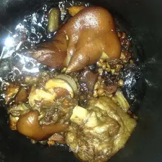 Red burning pig hoof