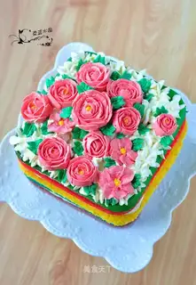 A bouquet of rainbow cake