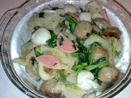 stir-fried pork skin with evergreen green