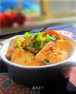 Stewed tofu with seafood in XO sauce