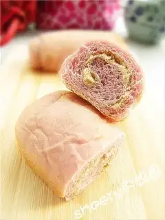 Purple potato bread filled with meat floss