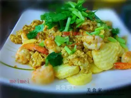 Pattern egg shrimp jade tofu