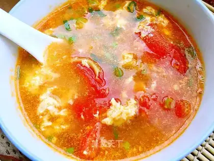 Tomatoes and eggs. Soup