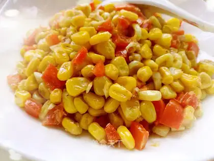 A duck egg and fried corn