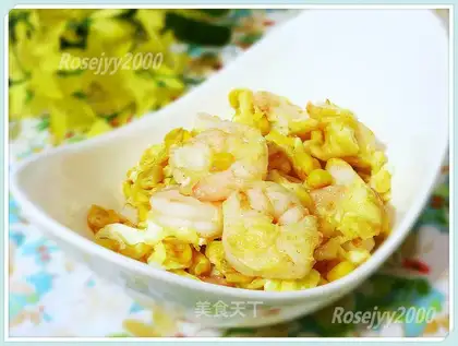 Shrimp corn fried eggs