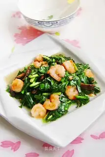 Shrimp with mushrooms and leeks
