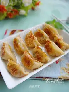 Fried dumplings with tomato, egg and mint