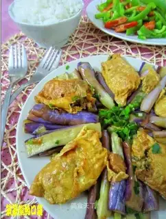 Roasted egg dumplings with eggplant segments