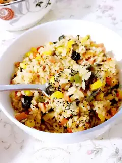 Mushroom corn ham rice