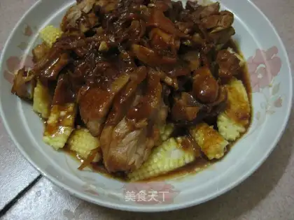 Chicken legs in soy sauce with corn bamboo shoots
