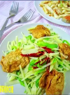 Fried egg dumplings with shredded potatoes