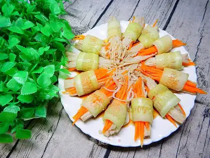 cucumber with a golden pin mushroom