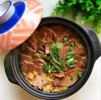 A casserole with lamb and liver