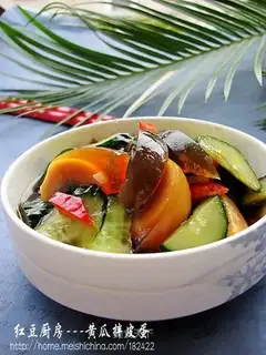 Cucumber mixed with preserved eggs