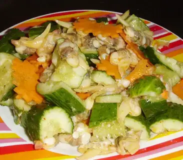 Mustard and cucumber mixed with clam meat