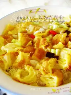 Steamed eggs with fried dough sticks