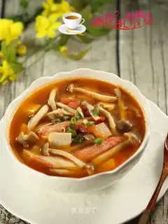 Crab mushroom tofu tomato soup