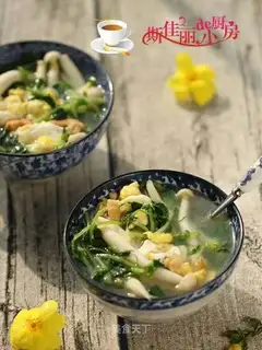Tofu seafood mushrooms and eggs soup