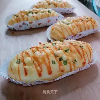 Meat pine cheese salad bread