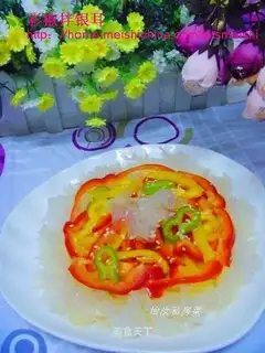 Mixed white fungus with colorful pepper