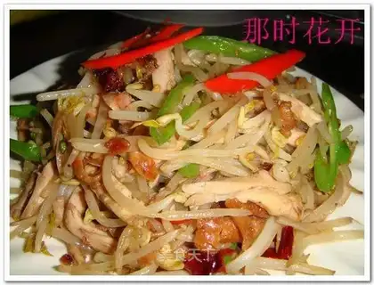 Shredded chicken with silver sprouts