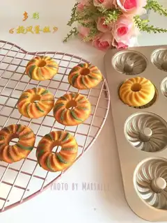 A multi-coloured cyclone cake