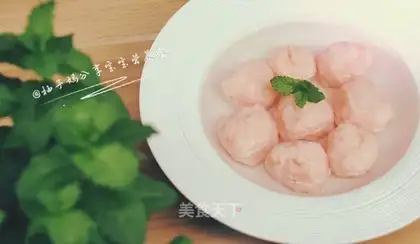 Baby eats fresh shrimp balls