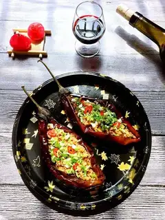 Garlic pasta roast eggplant