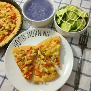 Carrot corn, chicken pizza