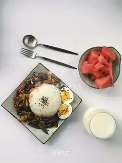 Soup and eggplant caps