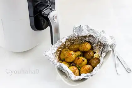 Baked mushrooms, potatoes