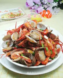 Flaming clams and shrimp
