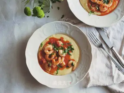 Spicy shrimp with cream corn congee
