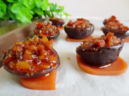 Ham sausage roasted mushrooms
