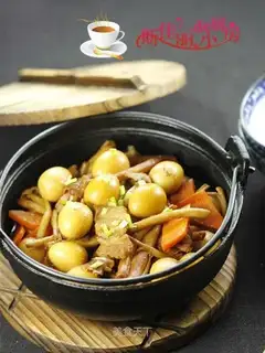 Tea, mushrooms, quail eggs