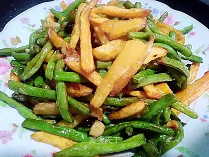 French fries, beans