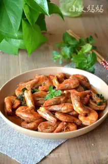 Mint pepper peppers, prawns