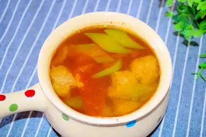Tomato smelt meatball soup