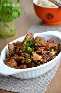 Boy chickens with beans