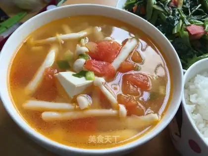 Tomato sea mushroom tofu soup