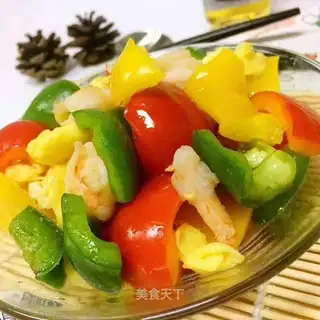 Sweet pepper shrimp fried eggs