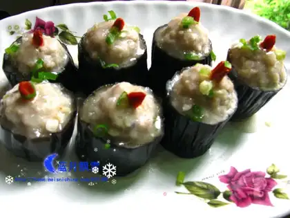 Meat stuffed eggplant bucket