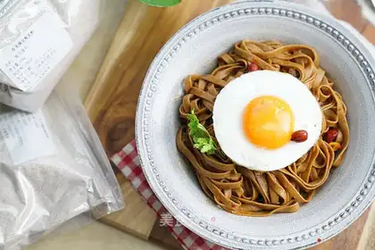 Eggs, onions, black noodles