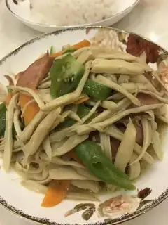Ham fried chicken mushrooms