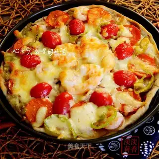 Shrimp sausage pizza