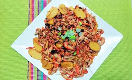 Spicy shrimp fried mountain medicine