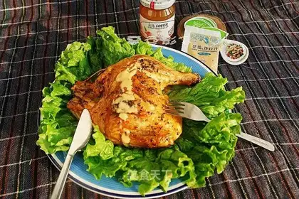 Roasted chicken leg and salad